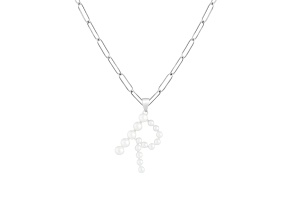 Letter R Initial Cultured Freshwater Pearl Rhodium Over Sterling Silver Pendant With  18" Chain