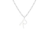 Letter R Initial Cultured Freshwater Pearl Rhodium Over Sterling Silver Pendant With  18" Chain