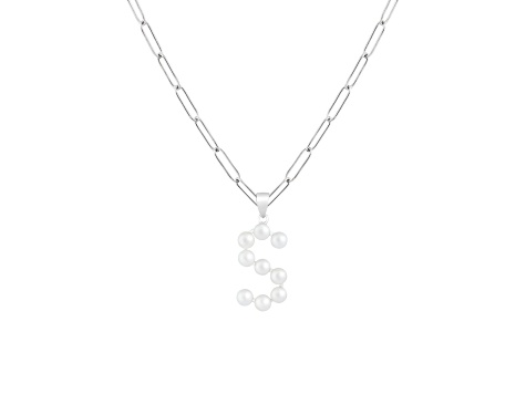 Letter S Initial Cultured Freshwater Pearl Rhodium Over Sterling Silver Pendant With  18" Chain