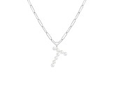 Letter T Initial Cultured Freshwater Pearl Rhodium Over Sterling Silver Pendant With  18" Chain