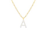 Letter A Initial Cultured Freshwater Pearl 18K Gold Over Sterling Silver Pendant With  18" Chain