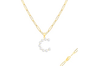 Letter C Initial Cultured Freshwater Pearl 18K Gold Over Sterling Silver Pendant With  18" Chain