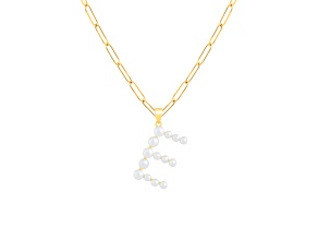 Letter E Initial Cultured Freshwater Pearl 18K Gold Over Sterling Silver Pendant With  18" Chain