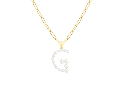 Letter G Initial Cultured Freshwater Pearl 18K Gold Over Sterling Silver Pendant With  18" Chain