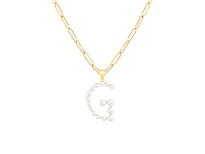 Letter G Initial Cultured Freshwater Pearl 18K Gold Over Sterling Silver Pendant With  18" Chain