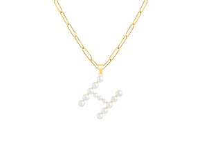 Letter H Initial Cultured Freshwater Pearl 18K Gold Over Sterling Silver Pendant With  18" Chain