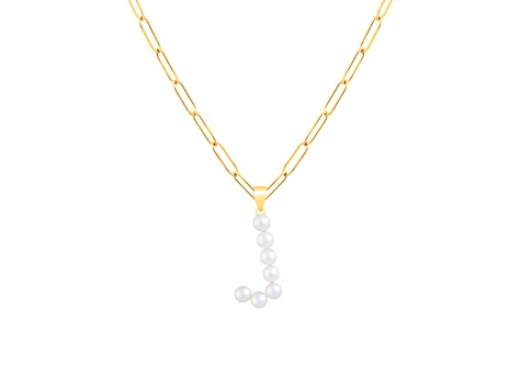 Letter J Initial Cultured Freshwater Pearl 18K Gold Over Sterling Silver Pendant With  18" Chain