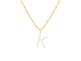 Letter K Initial Cultured Freshwater Pearl 18K Gold Over Sterling Silver Pendant With  18" Chain