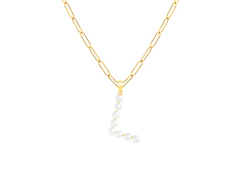 Letter L Initial Cultured Freshwater Pearl 18K Gold Over Sterling Silver Pendant With  18" Chain