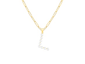 Letter L Initial Cultured Freshwater Pearl 18K Gold Over Sterling Silver Pendant With  18" Chain