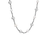 7-8mm Round White Freshwater Pearl with Sterling Silver Beads Station Necklace