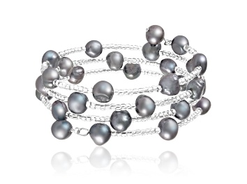 Picture of Sterling Silver Rhodium Plated Triple Row Freshwater Pearl Coil Bracelet