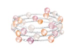 Sterling Silver Rhodium Plated Triple Row Freshwater Pearl Coil Bracelet