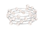 Sterling Silver Rhodium Plated Triple Row Freshwater Pearl Coil Bracelet