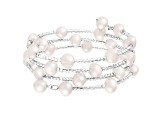 Sterling Silver Rhodium Plated Triple Row Freshwater Pearl Coil Bracelet