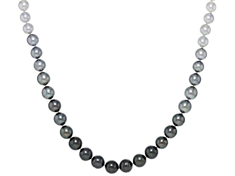 Contemporary Ombre Tahitian and Akoya Cultured Pearl Strand Necklace 14K W Gold 26.5"