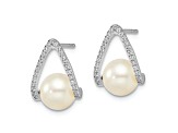 Rhodium Over 14K White Gold Polished Freshwater Cultured Pear Post Earrings