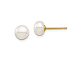 14K Yellow Gold 5-6mm White Button Freshwater Cultured Pearl Stud Post Earrings