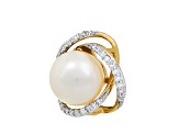 8-8.5mm Round White Freshwater Pearl with Diamond Accents 10K Yellow Gold Pendant with Chain
