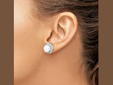 Rhodium Over Sterling Silver 8-9mm White Button Freshwater Cultured Pearl Cubic Zirconia Earrings