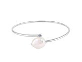 Sterling Silver Rhodium plated bangle bracelet with a 7.5-8mm white freshwater pearl, 7"