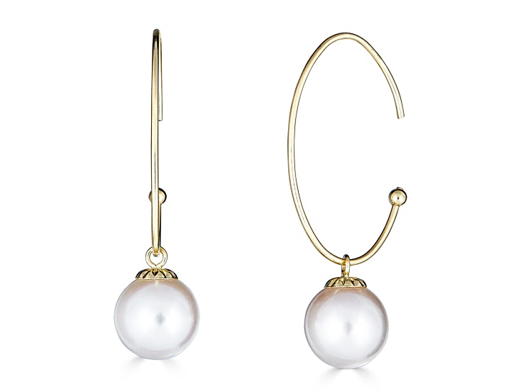 18KY Dangling 8.5-9mm  Cultured Pearl Earrings
