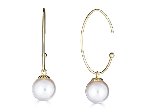 18KY Dangling 8.5-9mm  Cultured Pearl Earrings