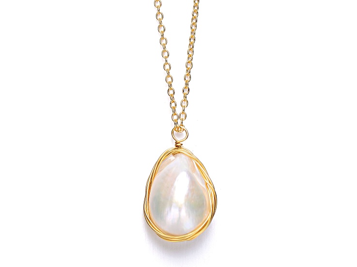 Genuine Freshwater Pearl,14K Gold Plated over Sterling Silver Pendant Necklace