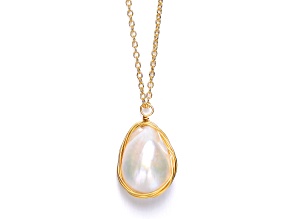 Genuine Freshwater Pearl,14K Gold Plated over Sterling Silver Pendant Necklace