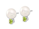 Sterling Silver 10-11mm Freshwater Cultured Button Pearl with Peridot Earrings