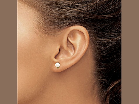 14k Yellow Gold Children's 5-6mm White Round Freshwater Cultured Pearl Diamond Stud Earrings