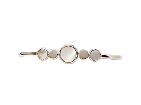 7-10mm Round White Mother-Of-Pearl Sterling Silver Graduated Cuff Bracelet