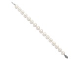 Rhodium Over Sterling Silver 10-11mm White Freshwater Cultured Pearl Bracelet