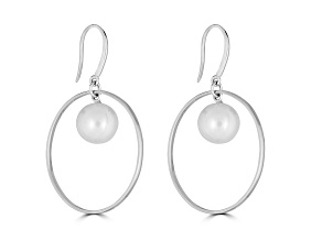 14KW Dangling Hoops  8mm Cultured  Pearl Earrings,