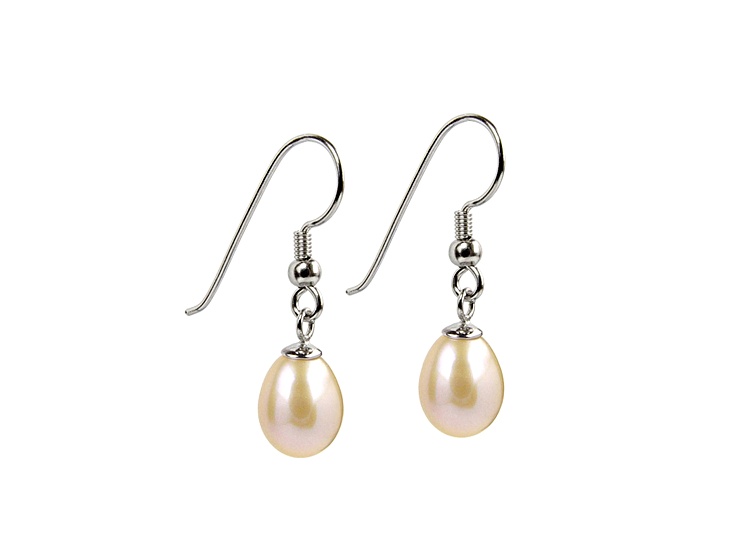 Sterling Silver Shepherd hook earrings feature 8.5-9mm. natural color Freshwater cultured Pearls