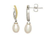 White Freshwater Pearl with 0.05ctw Diamond Sterling Silver/14K Gold Over Sterling Silver Earrings