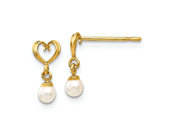 Picture of 14k Yellow Gold Freshwater Cultured Pearl Heart Dangle Post Earrings