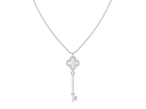 Mother of Pearl and Cubic Zirconia Rhodium Over Sterling Silver Pendant