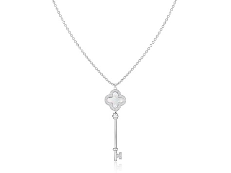 Mother of Pearl and Cubic Zirconia Rhodium Over Sterling Silver Pendant