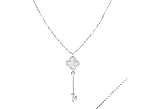 Mother of Pearl and Cubic Zirconia Rhodium Over Sterling Silver Pendant