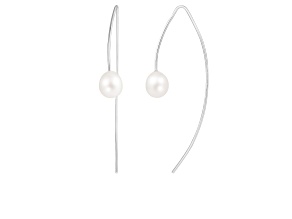 7.5-8mm White Cultured Freshwater Pearl Rhodium Over Sterling Silver Earrings