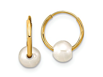 Picture of 14K Yellow Gold 5-6mm Round White Freshwater Cultured Pearl Hoop Earrings