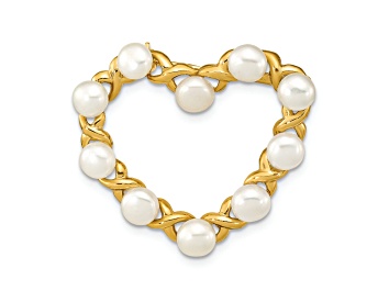 Picture of 14K Yellow Gold 4-5mm Button White Freshwater Cultured Pearl Heart Brooch