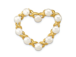 14K Yellow Gold 4-5mm Button White Freshwater Cultured Pearl Heart Brooch