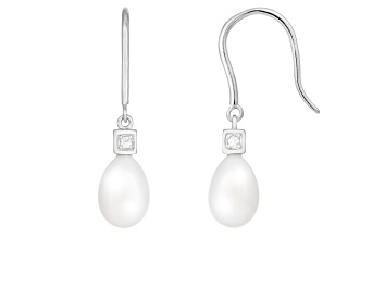 Picture of 7.5-8 mmWhite Cultured Freshwater Pearl and Cubic Zirconia Rhodium Over Sterling Silver Earrings