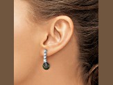 Rhodium Over Sterling Silver 9-10mm Tahitian Pearl and Cubic Zirconia Post Dangle Earrings