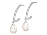 Rhodium Over Sterling Silver 8-9mm White Rice Freshwater Cultured Pearl Earrings