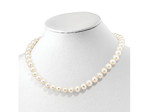 Rhodium Over Sterling Silver 9-10mm White FWC Pearl Cubic Zirconia Clasp Adjustable Necklace