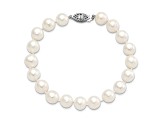 Rhodium Over Sterling Silver 9-10mm White Freshwater Cultured Pearl Bracelet