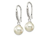 Rhodium Over Sterling Silver 7-8mm Shell Pearl and CZ Dangle Earrings
